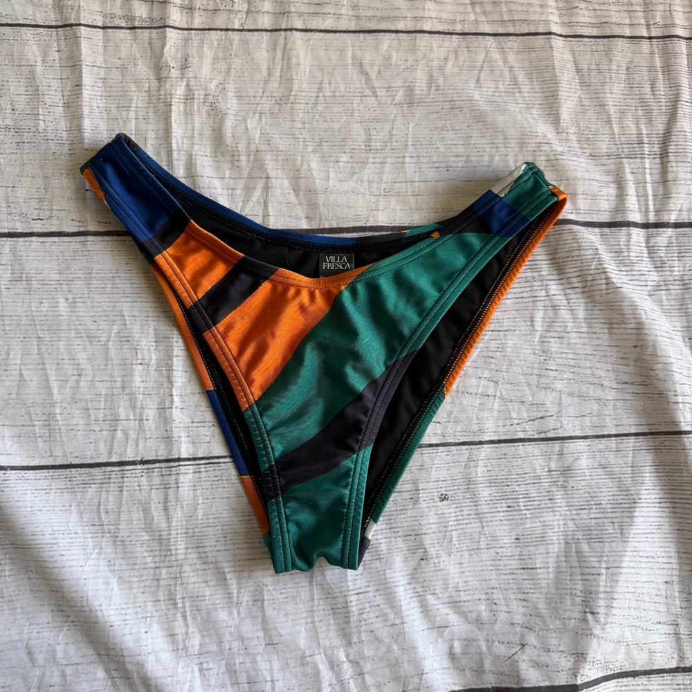 Villa Fresca High Cut Bikini Bottoms Orange Green Blue Size 8